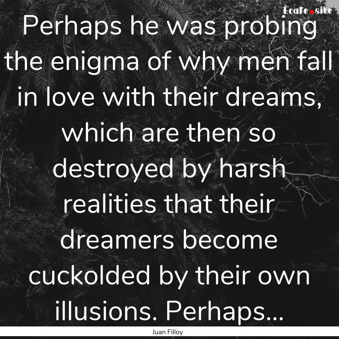 Perhaps he was probing the enigma of why.... : Quote by Juan Filloy