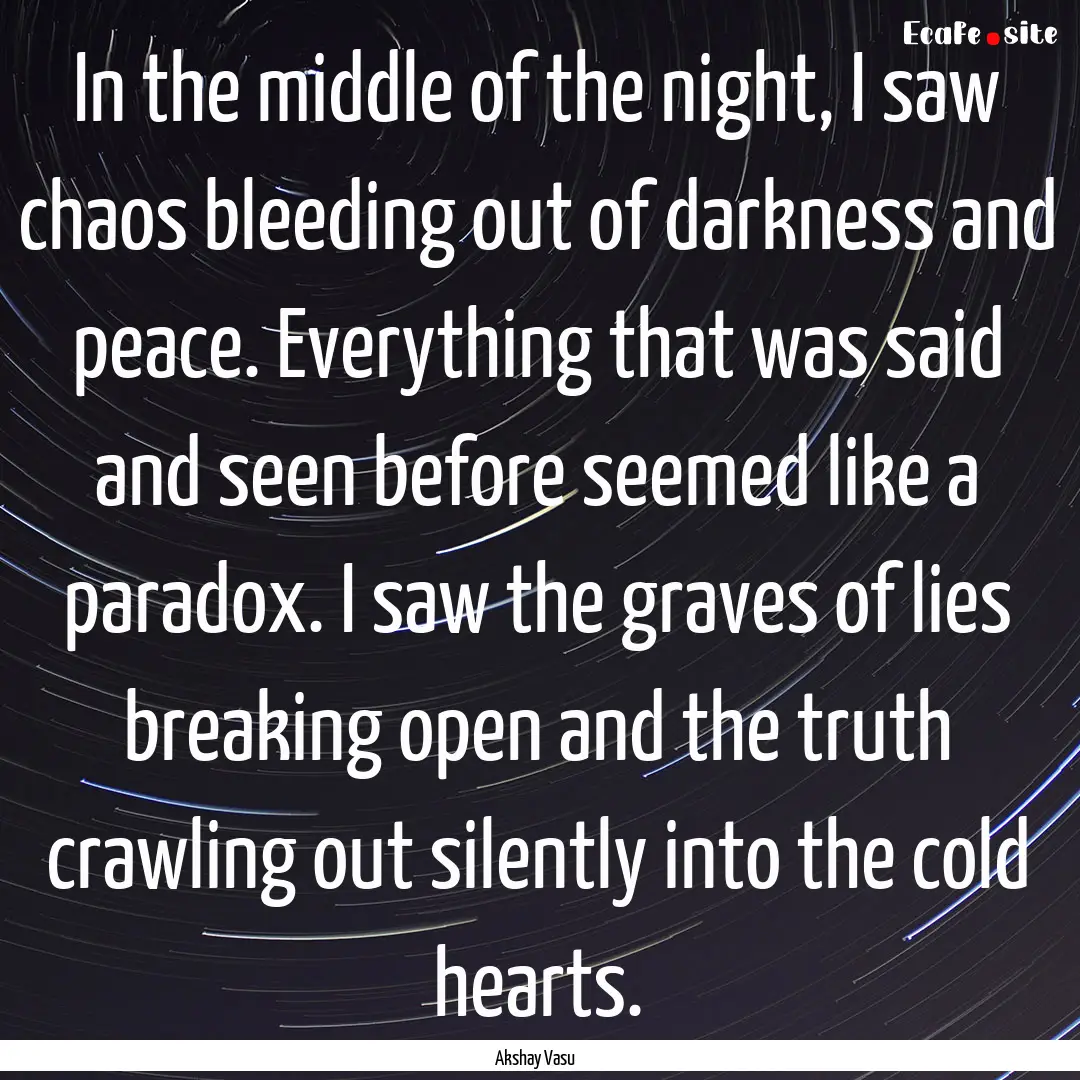 In the middle of the night, I saw chaos bleeding.... : Quote by Akshay Vasu