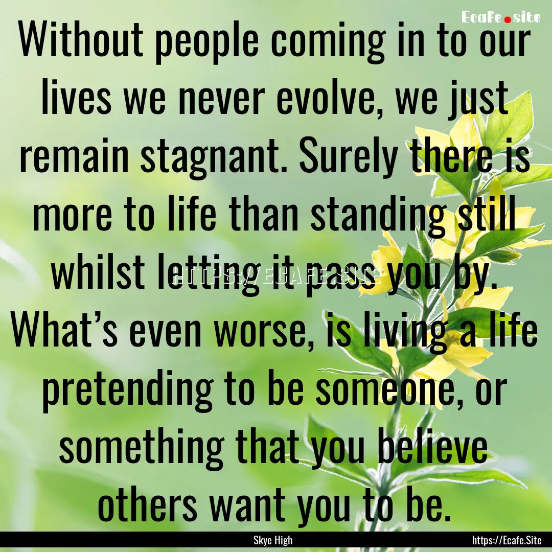 Without people coming in to our lives we.... : Quote by Skye High