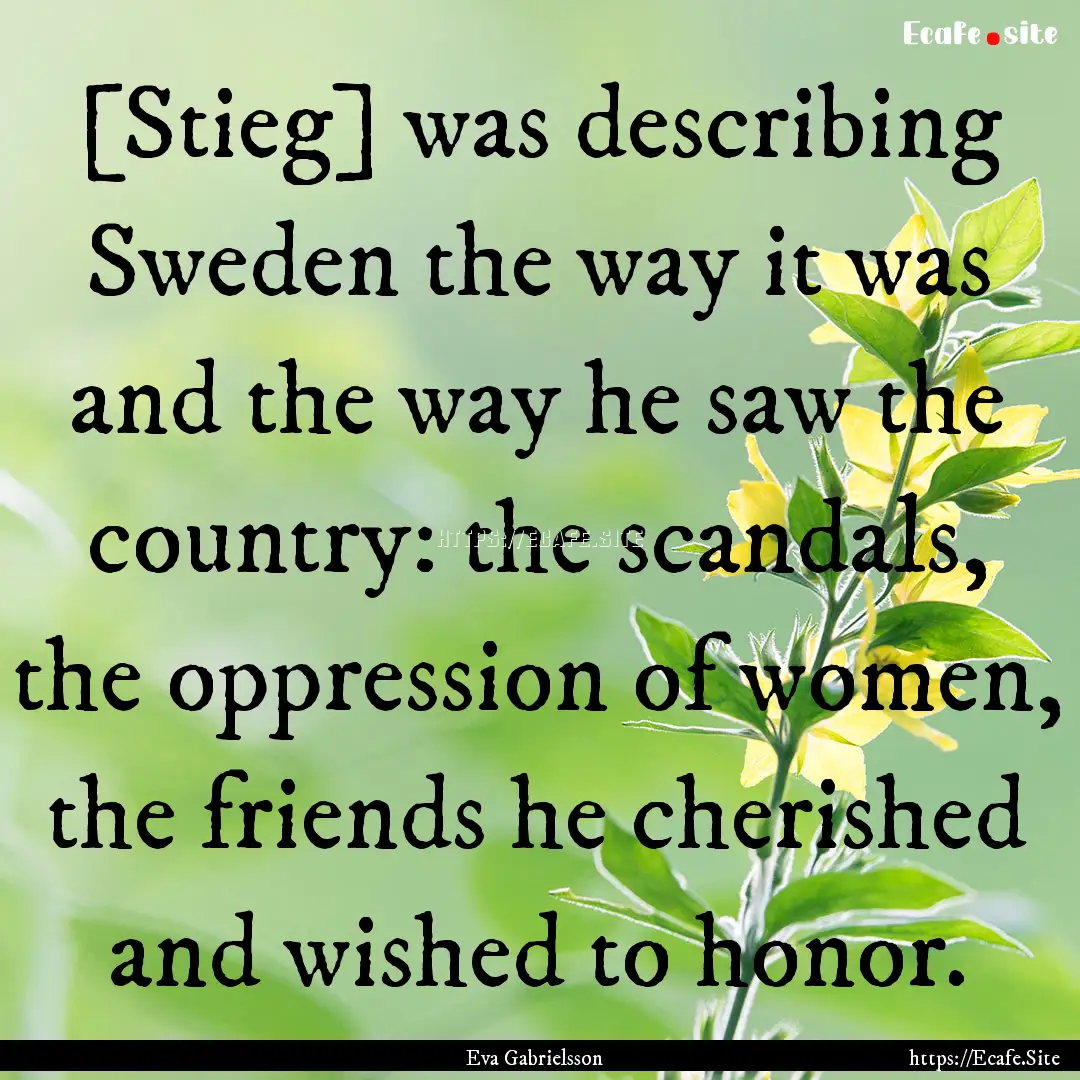 [Stieg] was describing Sweden the way it.... : Quote by Eva Gabrielsson