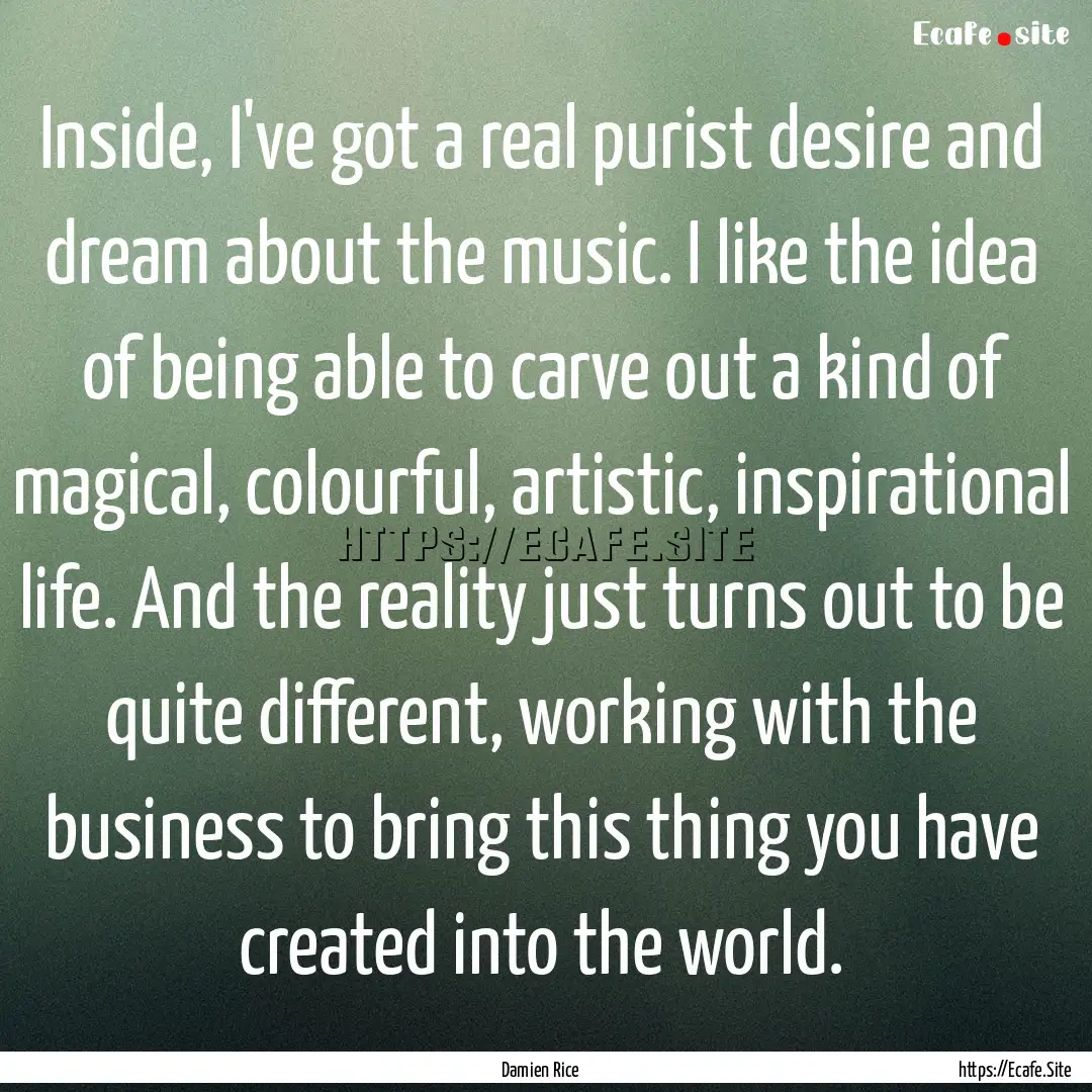 Inside, I've got a real purist desire and.... : Quote by Damien Rice