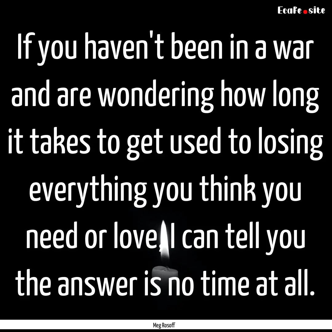 If you haven't been in a war and are wondering.... : Quote by Meg Rosoff