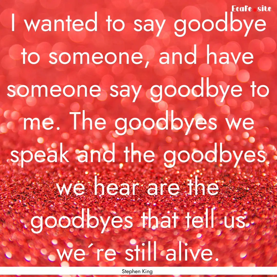 I wanted to say goodbye to someone, and have.... : Quote by Stephen King