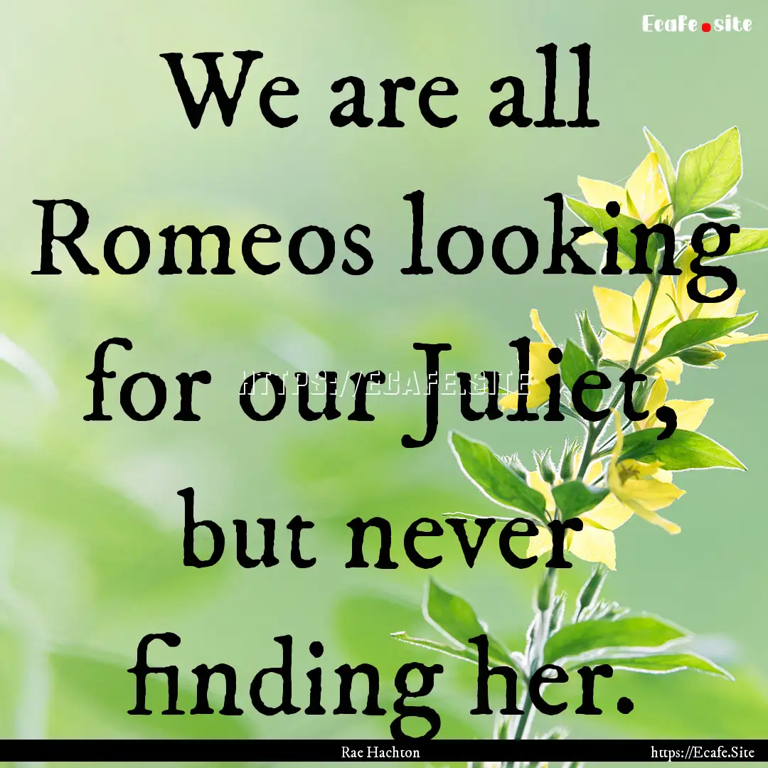 We are all Romeos looking for our Juliet,.... : Quote by Rae Hachton