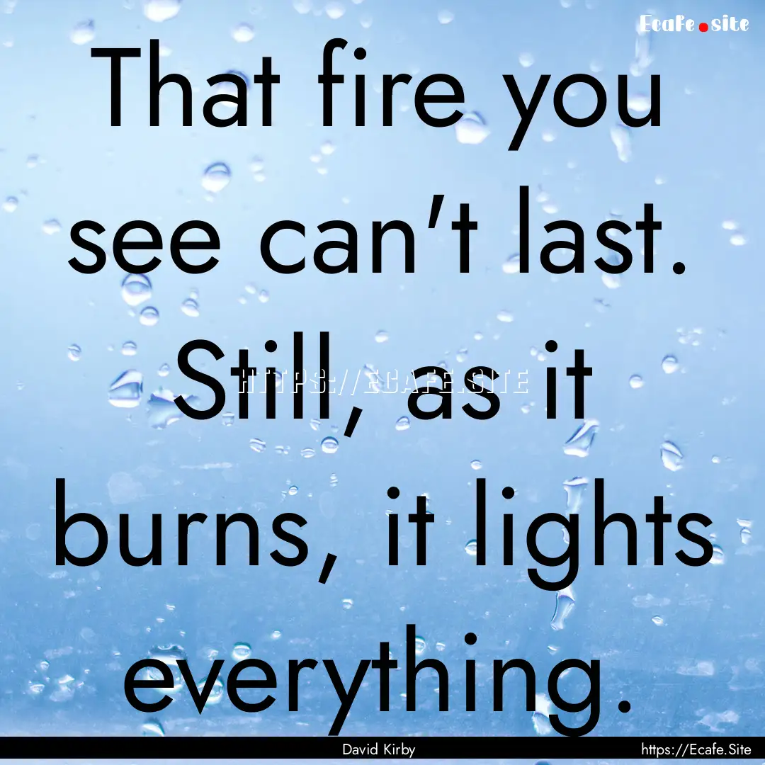 That fire you see can't last. Still, as it.... : Quote by David Kirby