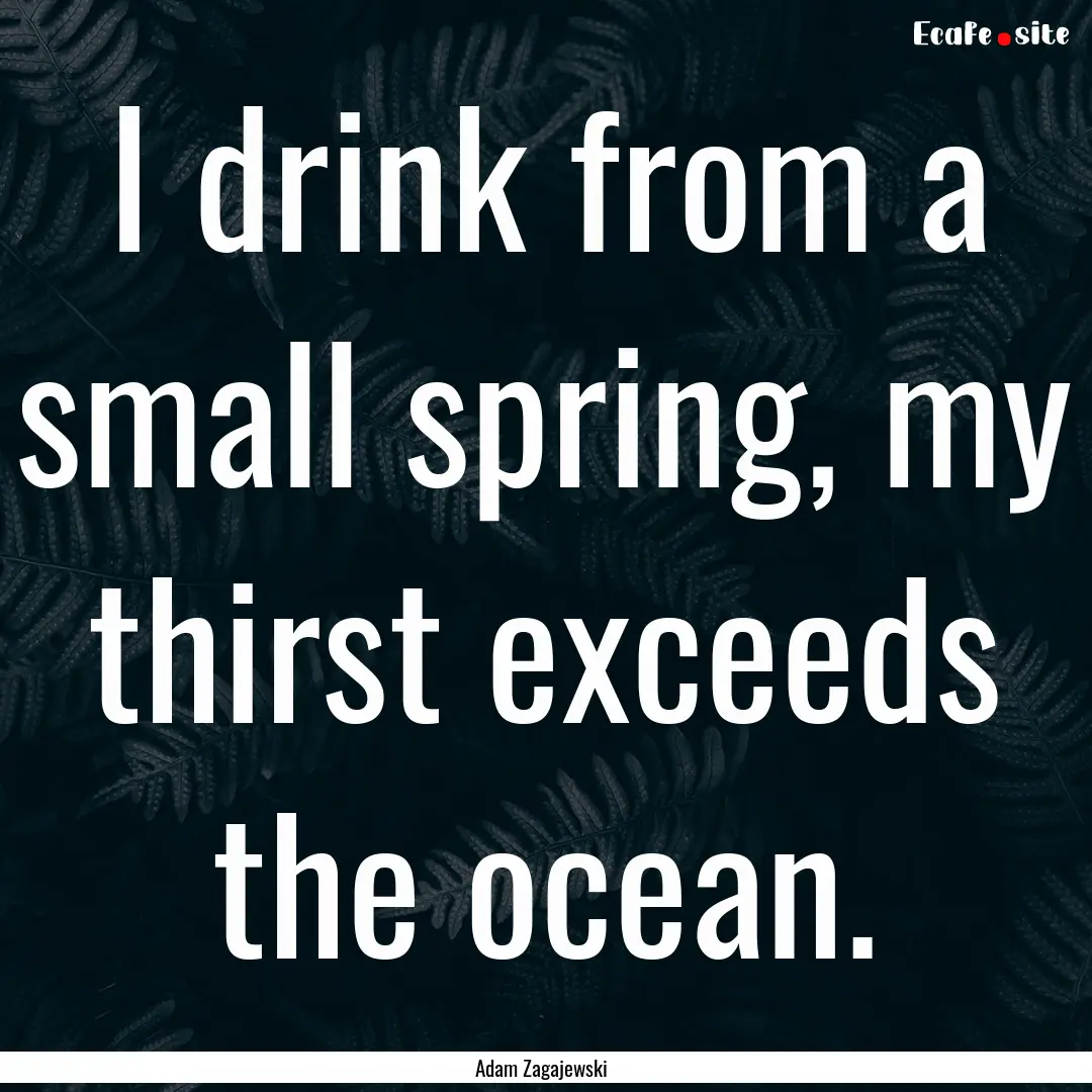 I drink from a small spring, my thirst exceeds.... : Quote by Adam Zagajewski