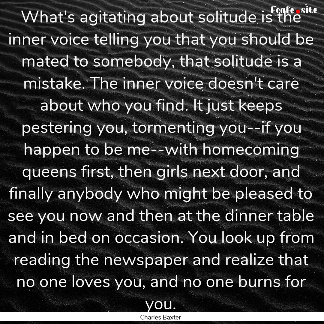 What's agitating about solitude is the inner.... : Quote by Charles Baxter