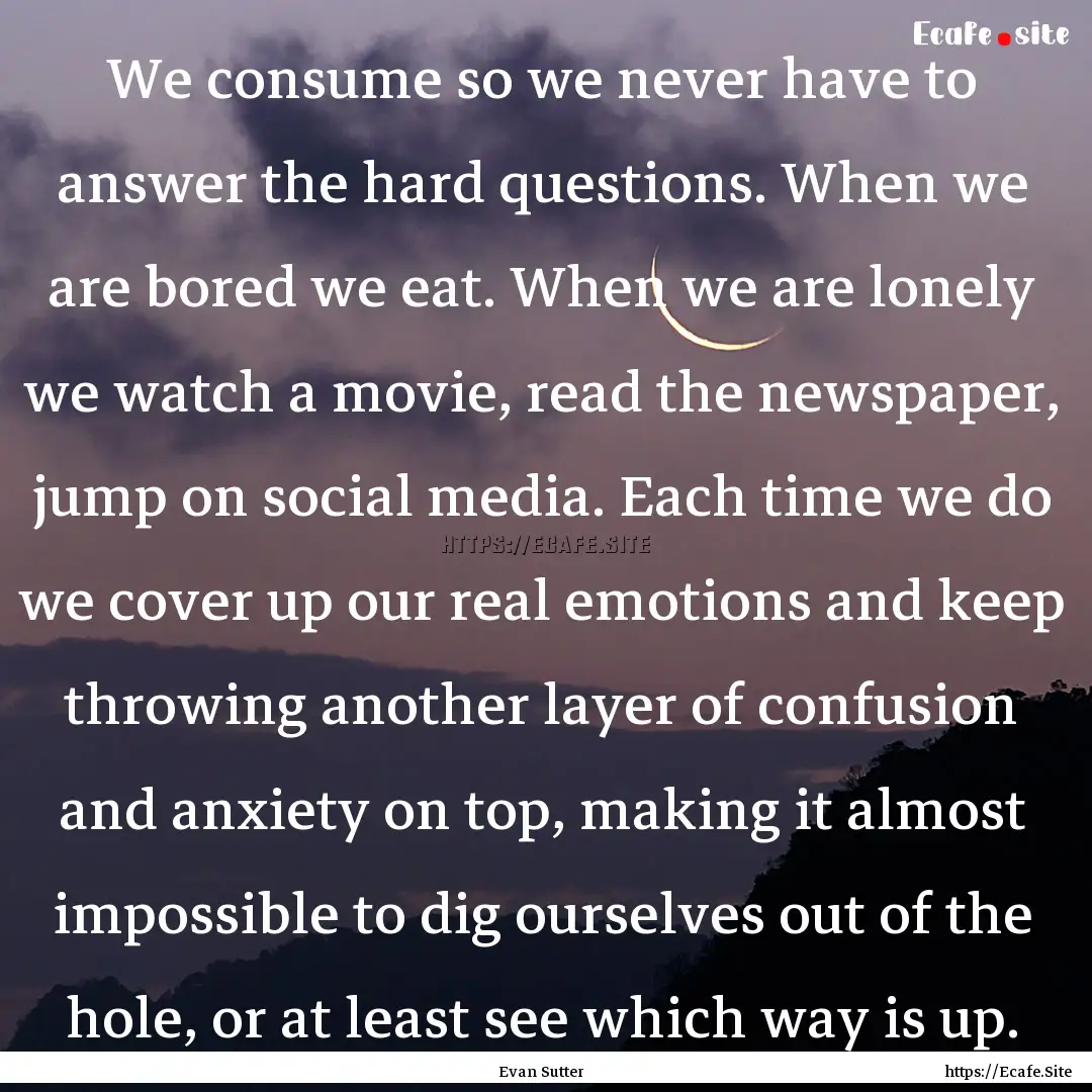 We consume so we never have to answer the.... : Quote by Evan Sutter