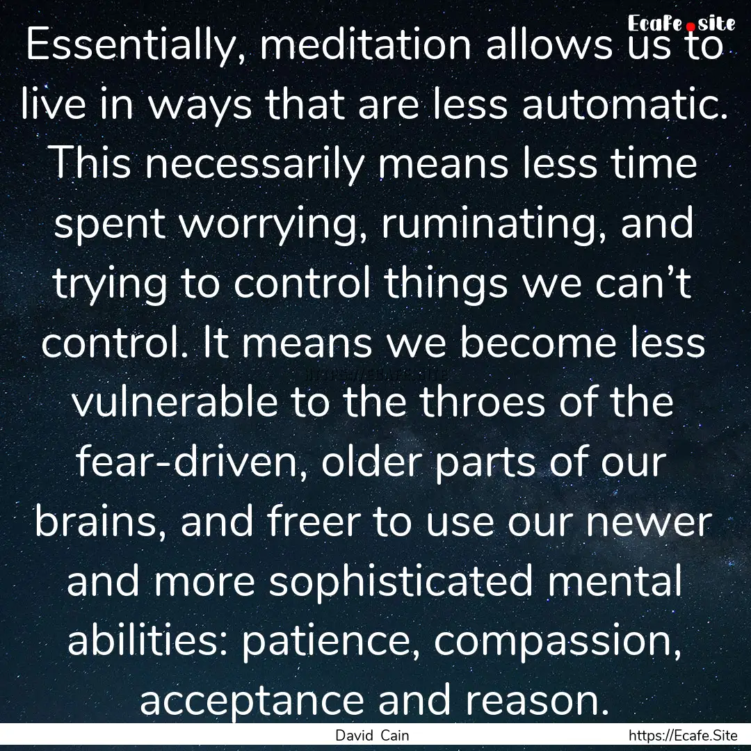 Essentially, meditation allows us to live.... : Quote by David Cain