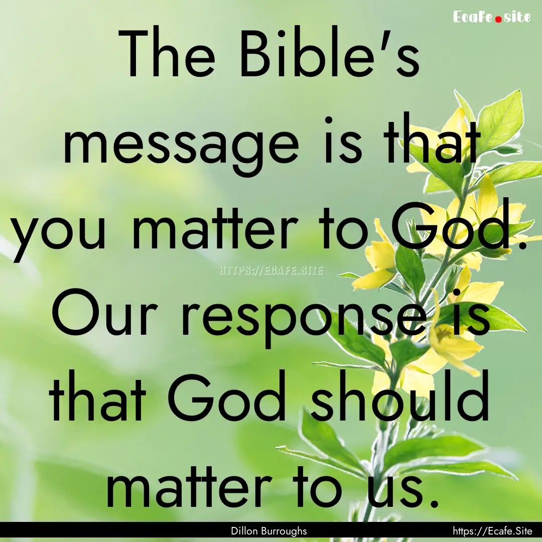 The Bible's message is that you matter to.... : Quote by Dillon Burroughs