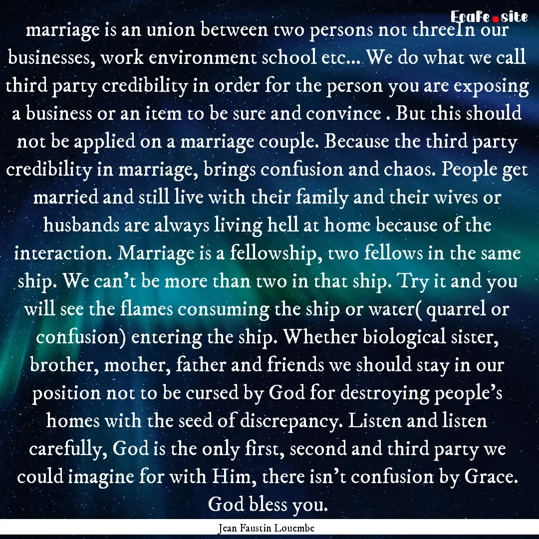 marriage is an union between two persons.... : Quote by Jean Faustin Louembe