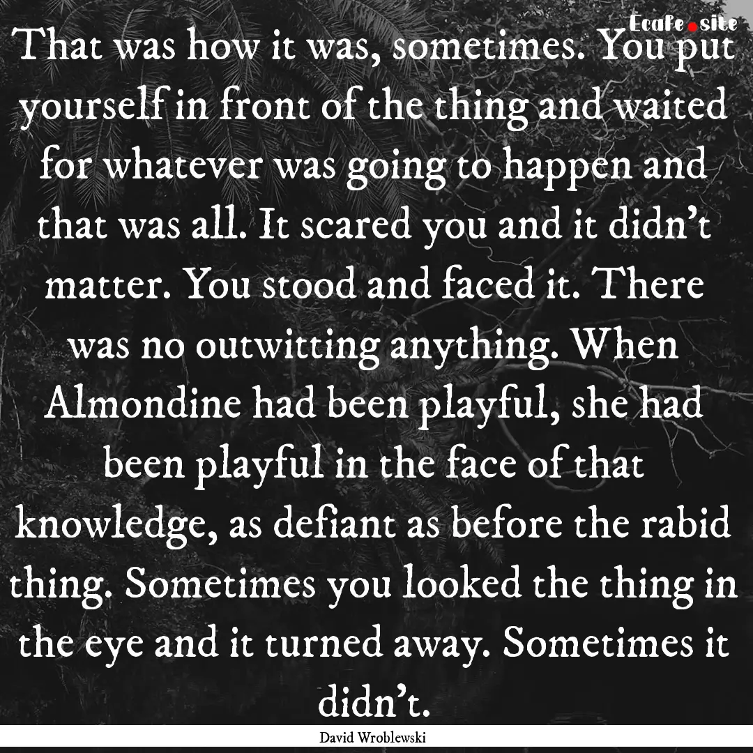 That was how it was, sometimes. You put yourself.... : Quote by David Wroblewski