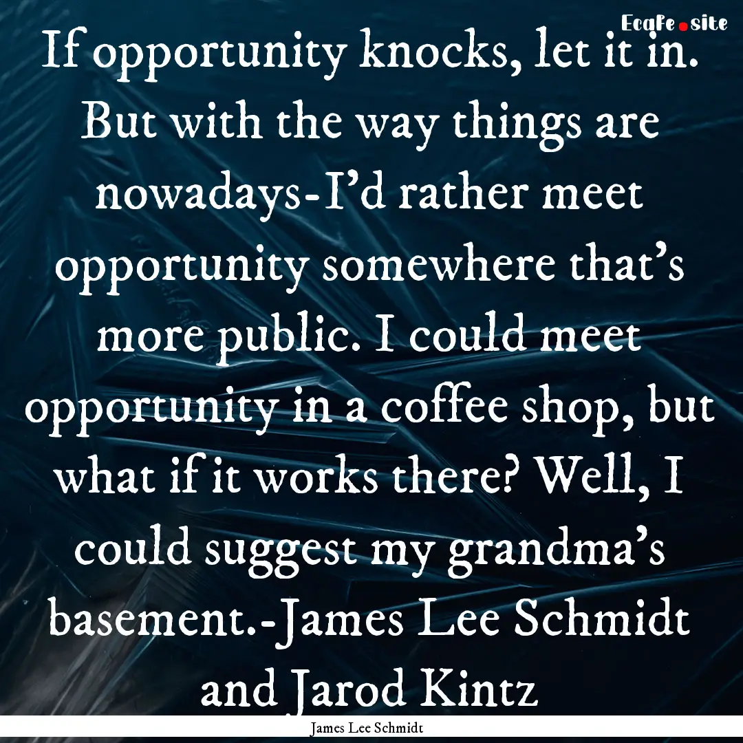 If opportunity knocks, let it in. But with.... : Quote by James Lee Schmidt