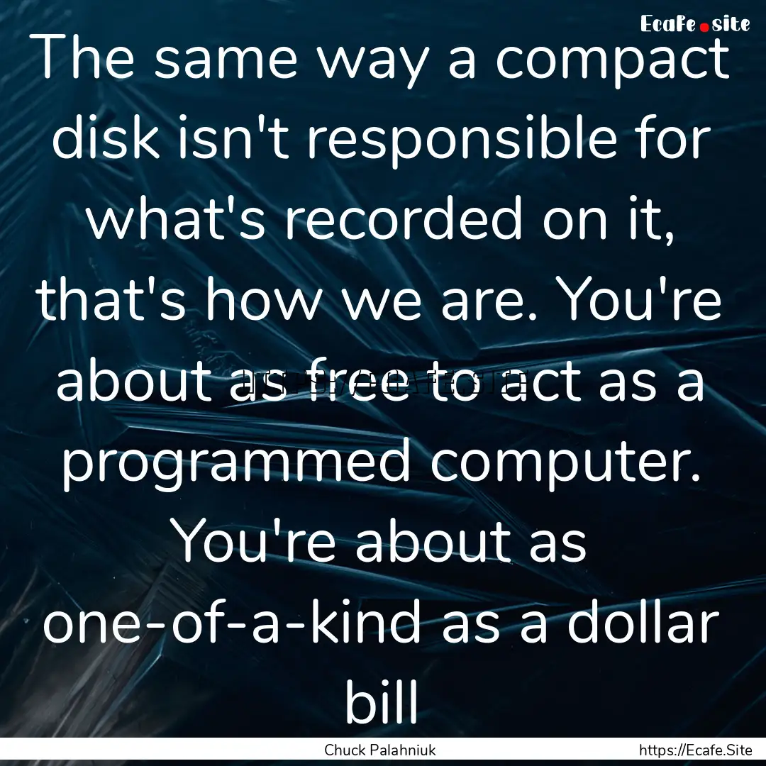 The same way a compact disk isn't responsible.... : Quote by Chuck Palahniuk