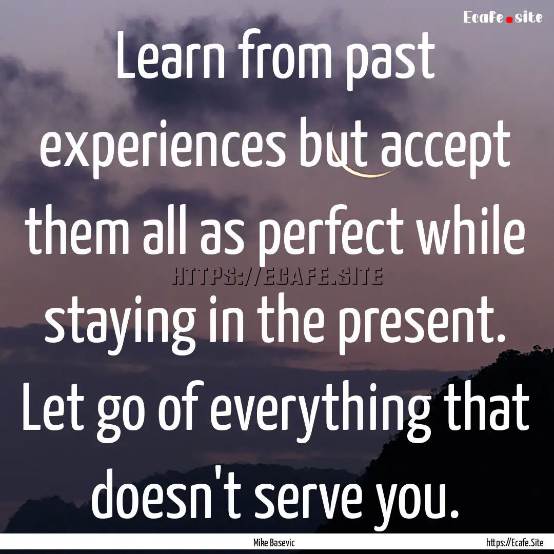 Learn from past experiences but accept them.... : Quote by Mike Basevic