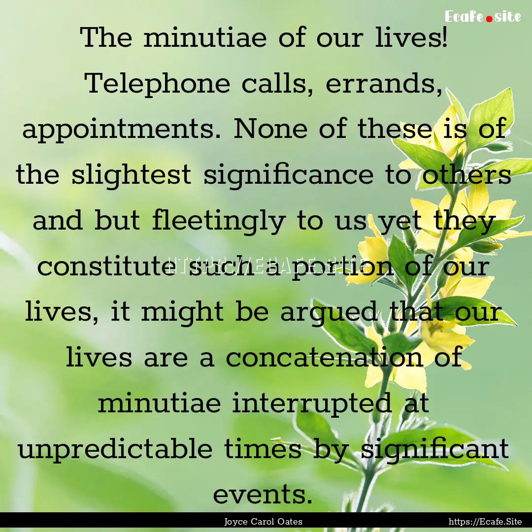 The minutiae of our lives! Telephone calls,.... : Quote by Joyce Carol Oates