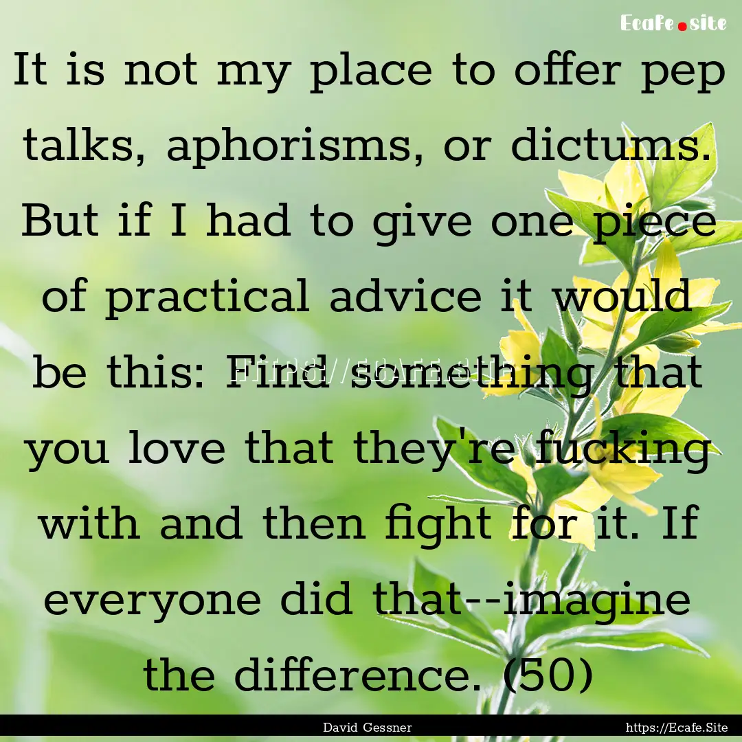 It is not my place to offer pep talks, aphorisms,.... : Quote by David Gessner