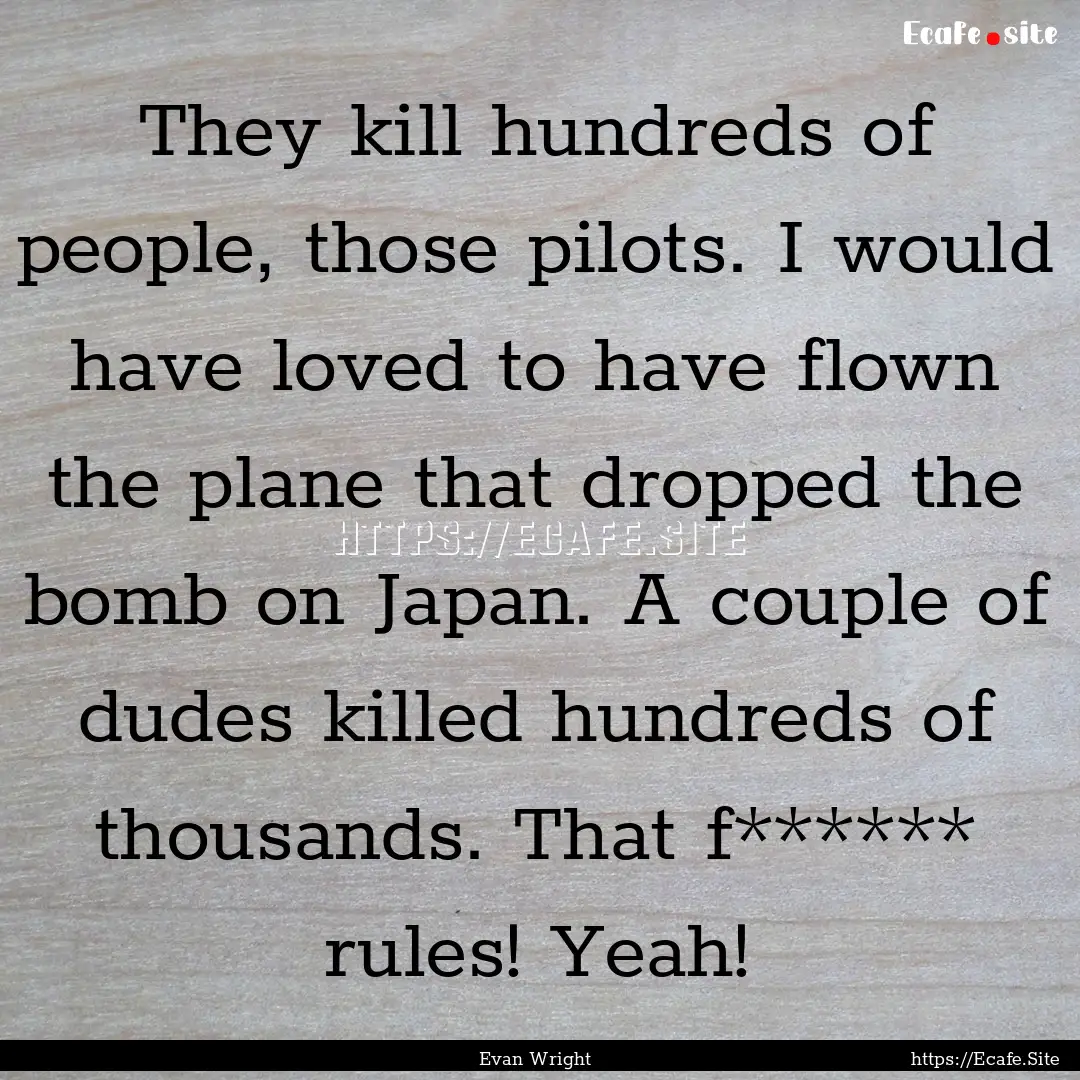 They kill hundreds of people, those pilots..... : Quote by Evan Wright