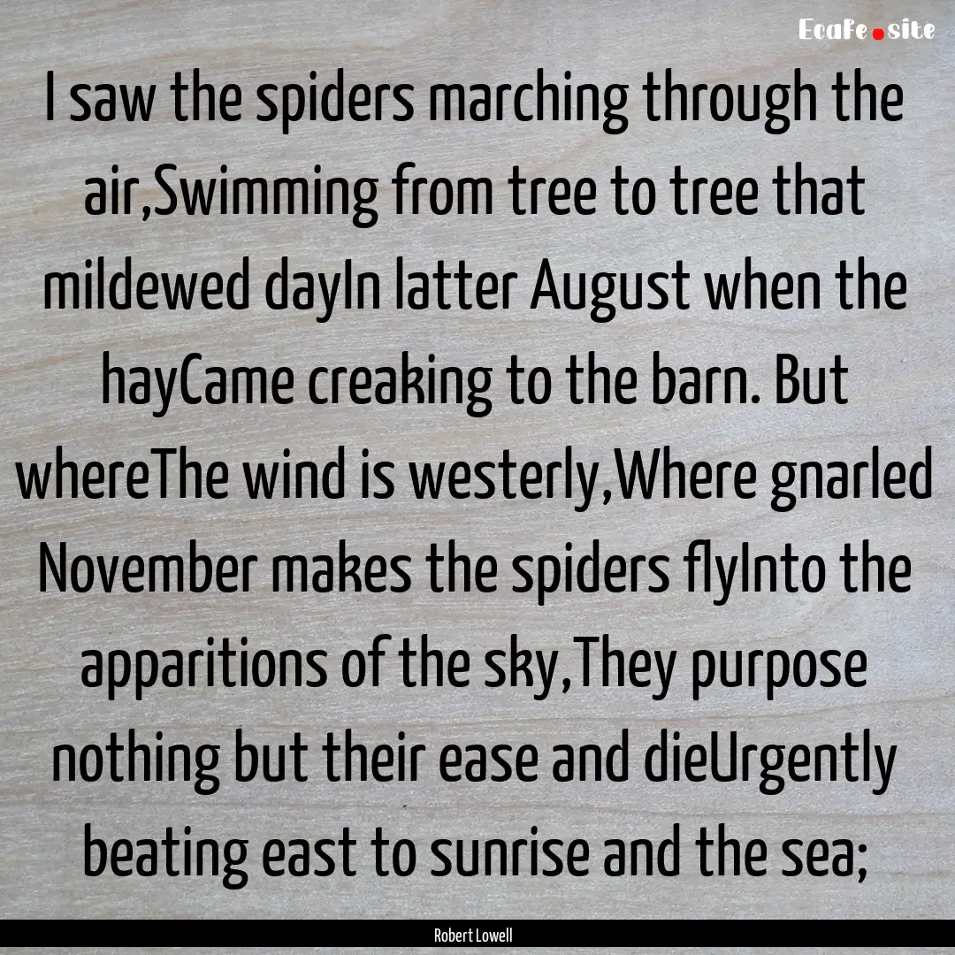 I saw the spiders marching through the air,Swimming.... : Quote by Robert Lowell