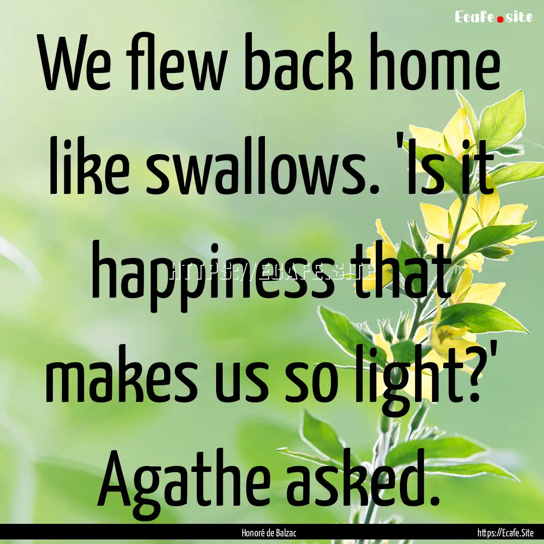 We flew back home like swallows. 'Is it happiness.... : Quote by Honoré de Balzac