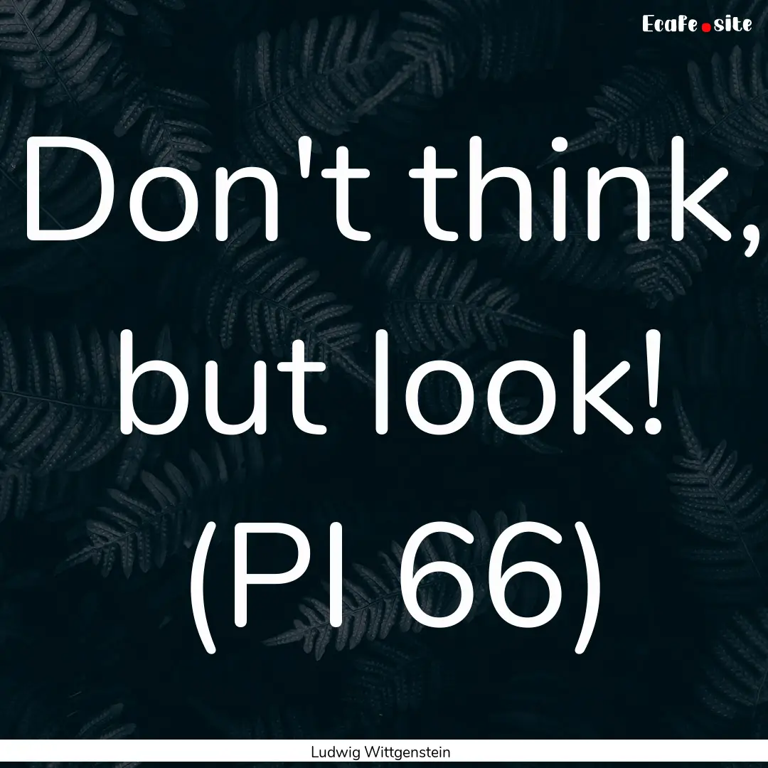 Don't think, but look! (PI 66) : Quote by Ludwig Wittgenstein