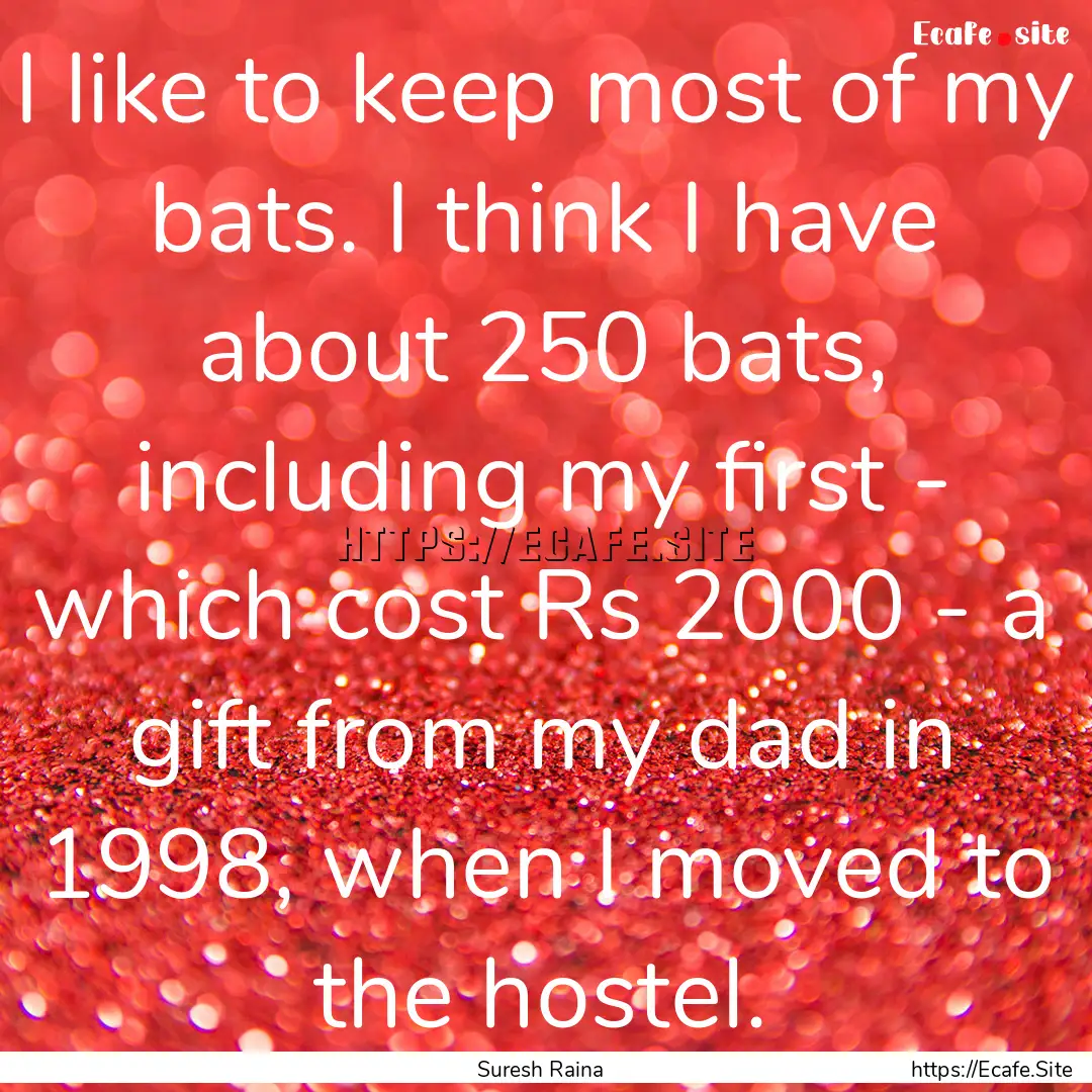 I like to keep most of my bats. I think I.... : Quote by Suresh Raina