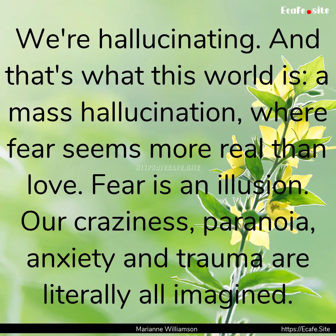 We're hallucinating. And that's what this.... : Quote by Marianne Williamson