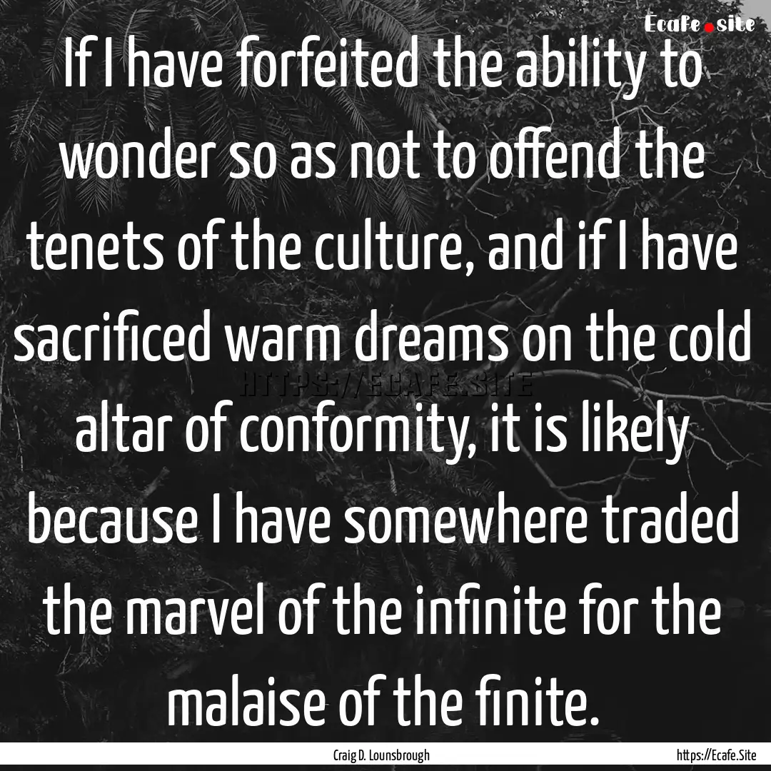 If I have forfeited the ability to wonder.... : Quote by Craig D. Lounsbrough