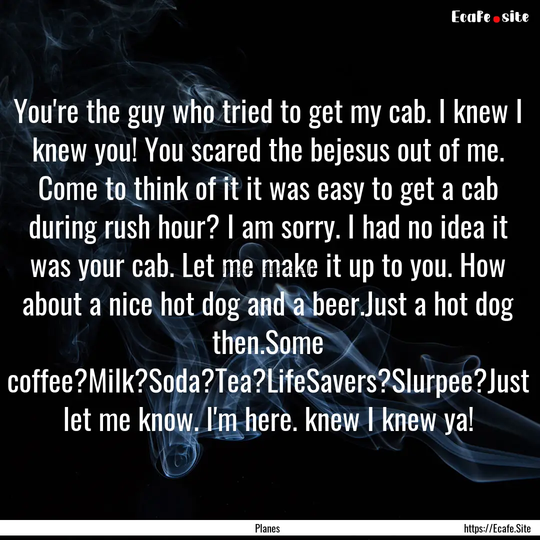 You're the guy who tried to get my cab. I.... : Quote by Planes