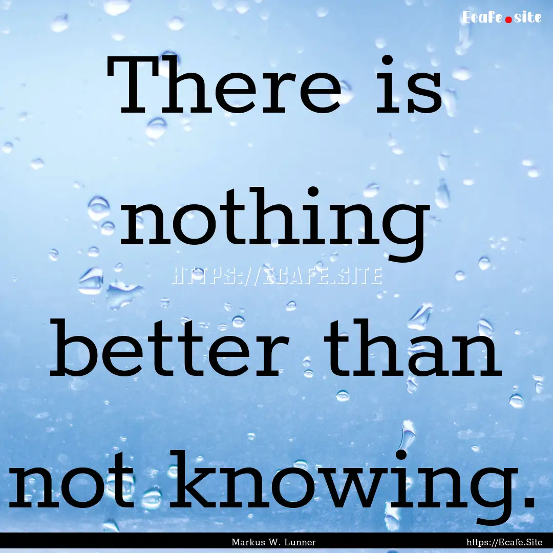 There is nothing better than not knowing..... : Quote by Markus W. Lunner