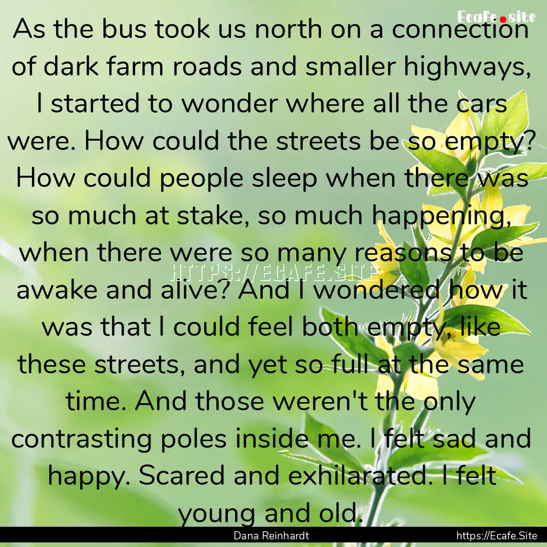 As the bus took us north on a connection.... : Quote by Dana Reinhardt