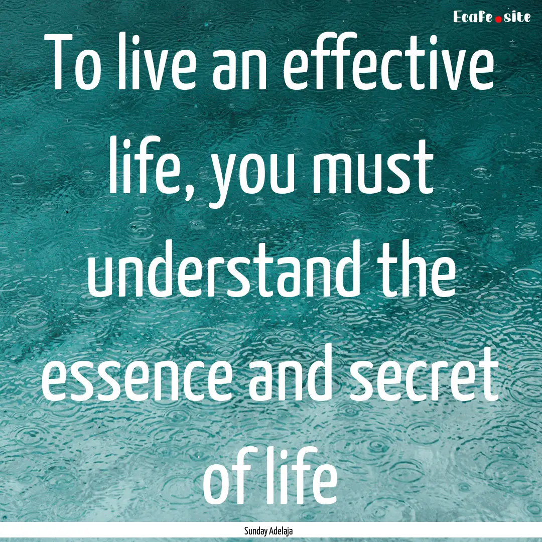 To live an effective life, you must understand.... : Quote by Sunday Adelaja