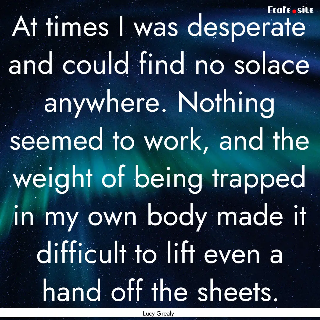 At times I was desperate and could find no.... : Quote by Lucy Grealy