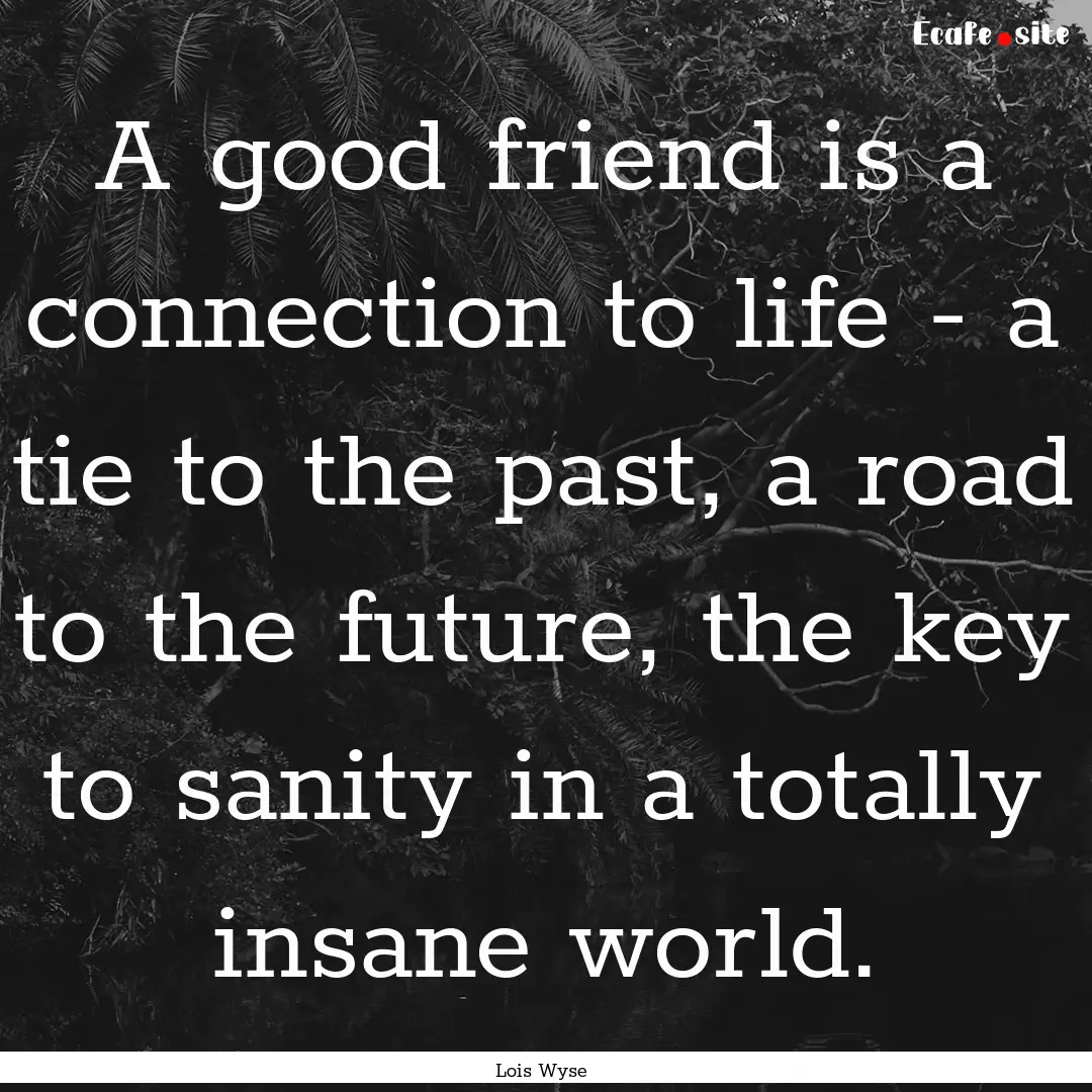 A good friend is a connection to life - a.... : Quote by Lois Wyse