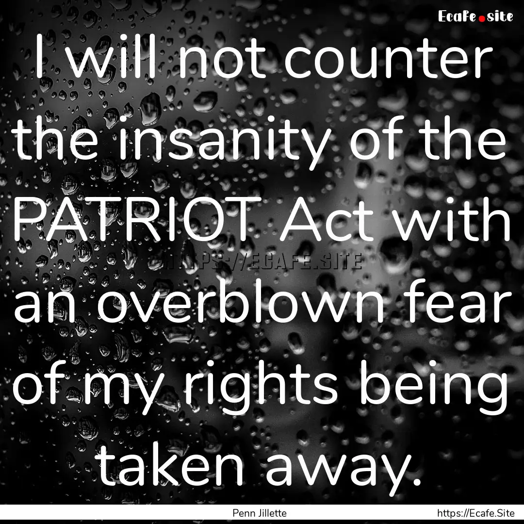 I will not counter the insanity of the PATRIOT.... : Quote by Penn Jillette