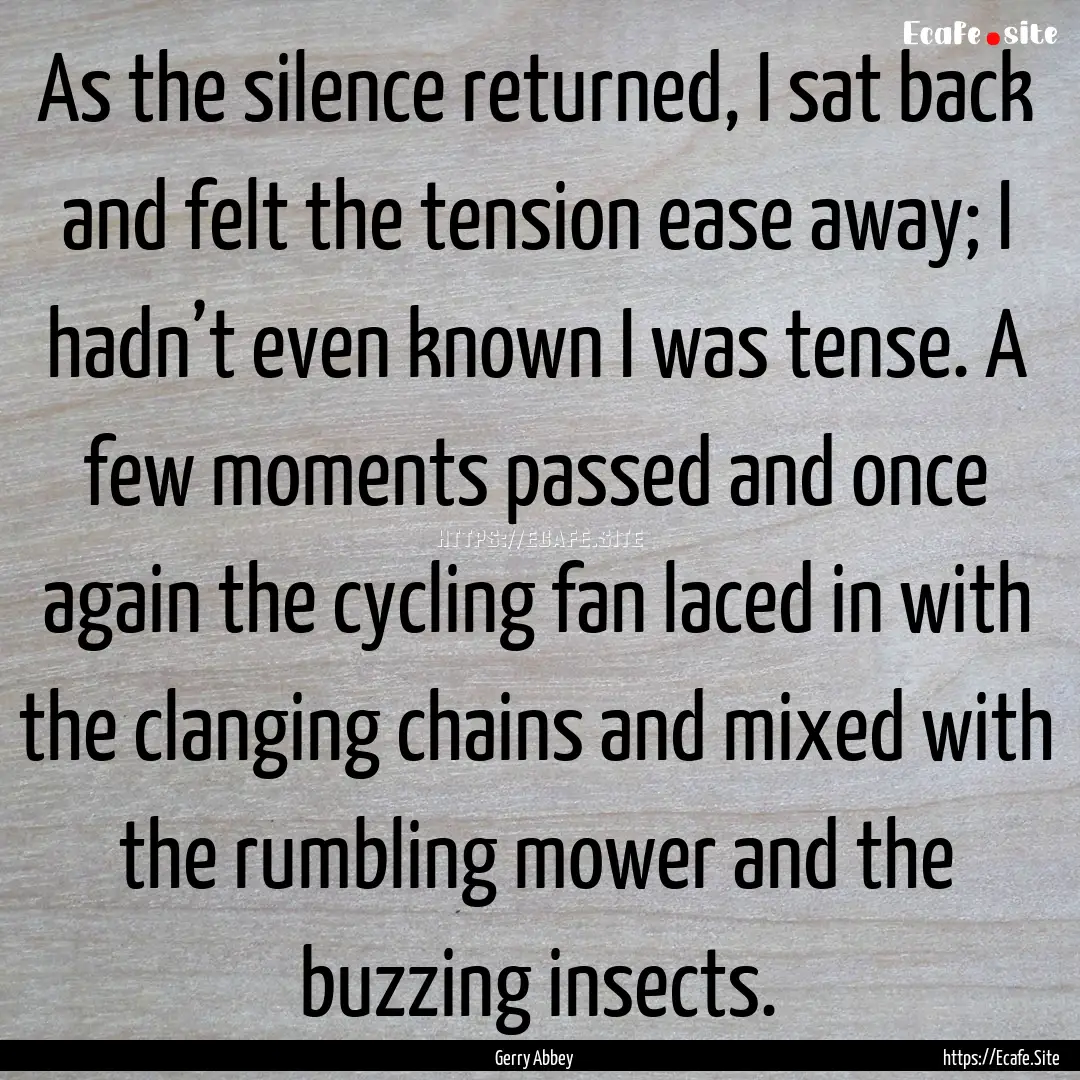 As the silence returned, I sat back and felt.... : Quote by Gerry Abbey