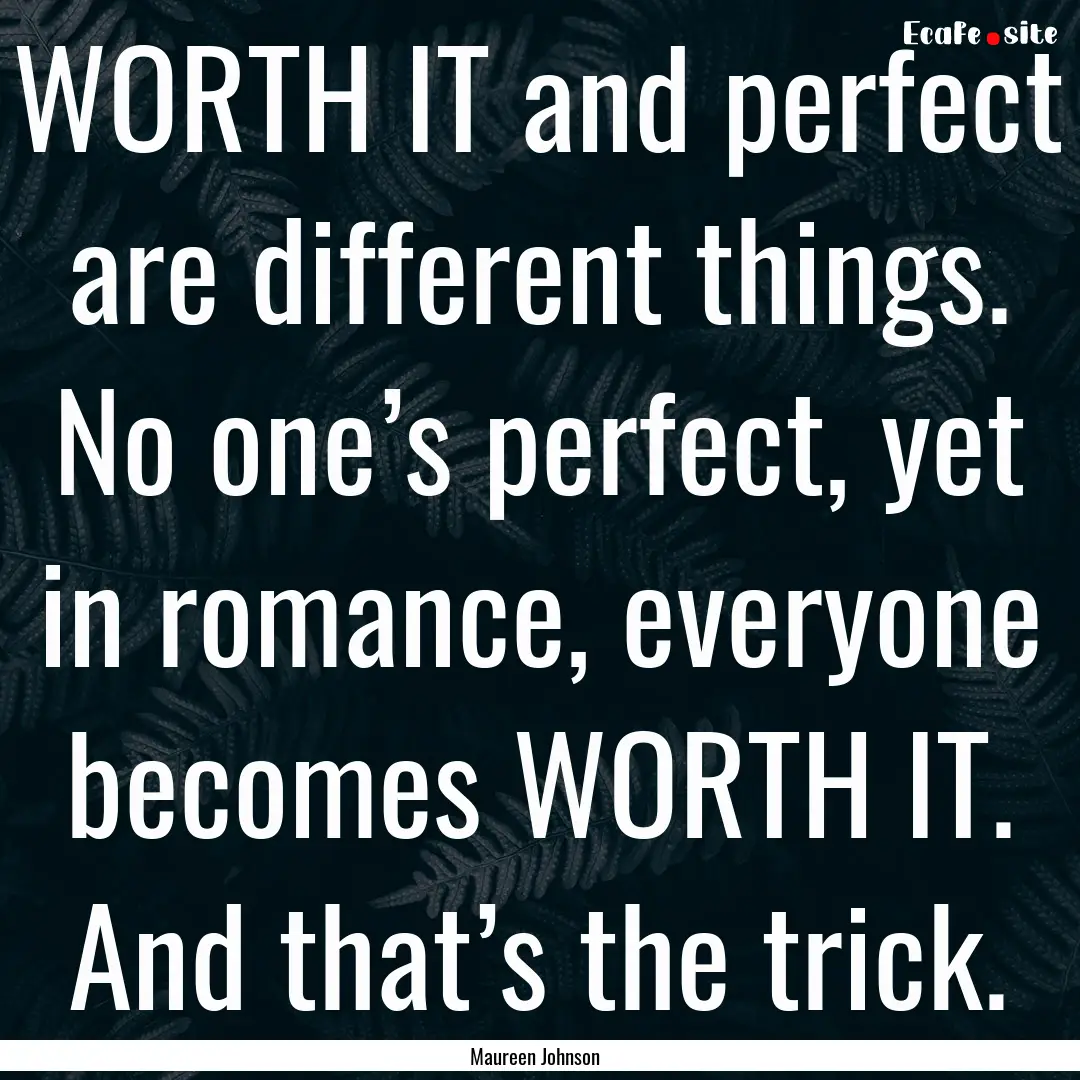 WORTH IT and perfect are different things..... : Quote by Maureen Johnson