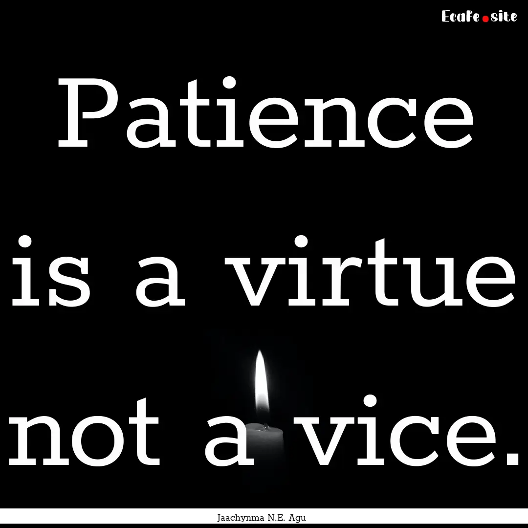 Patience is a virtue not a vice. : Quote by Jaachynma N.E. Agu