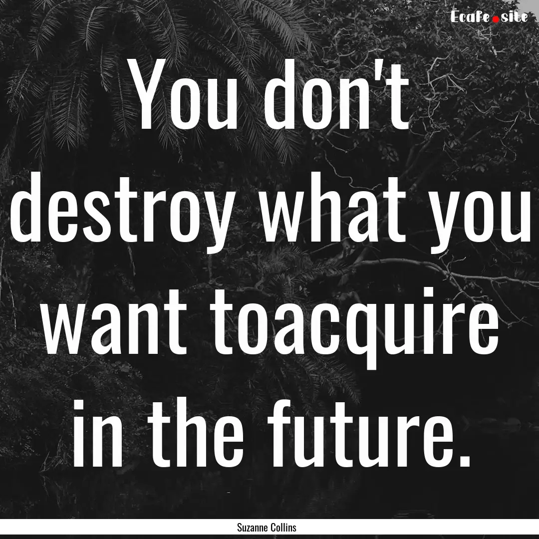 You don't destroy what you want toacquire.... : Quote by Suzanne Collins