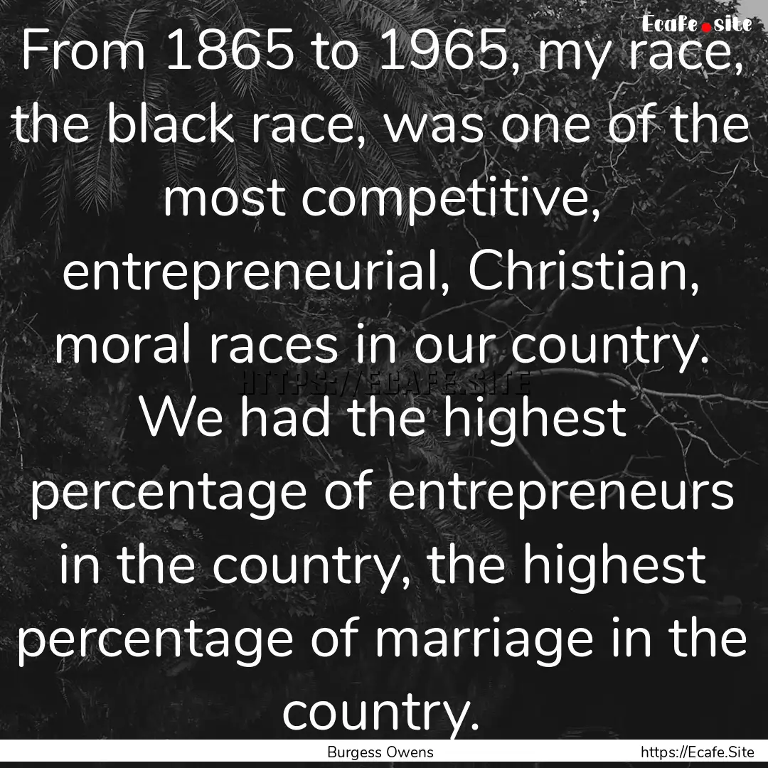 From 1865 to 1965, my race, the black race,.... : Quote by Burgess Owens