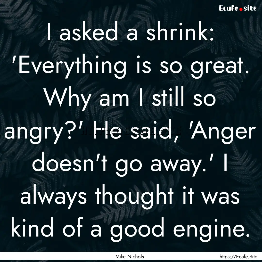 I asked a shrink: 'Everything is so great..... : Quote by Mike Nichols