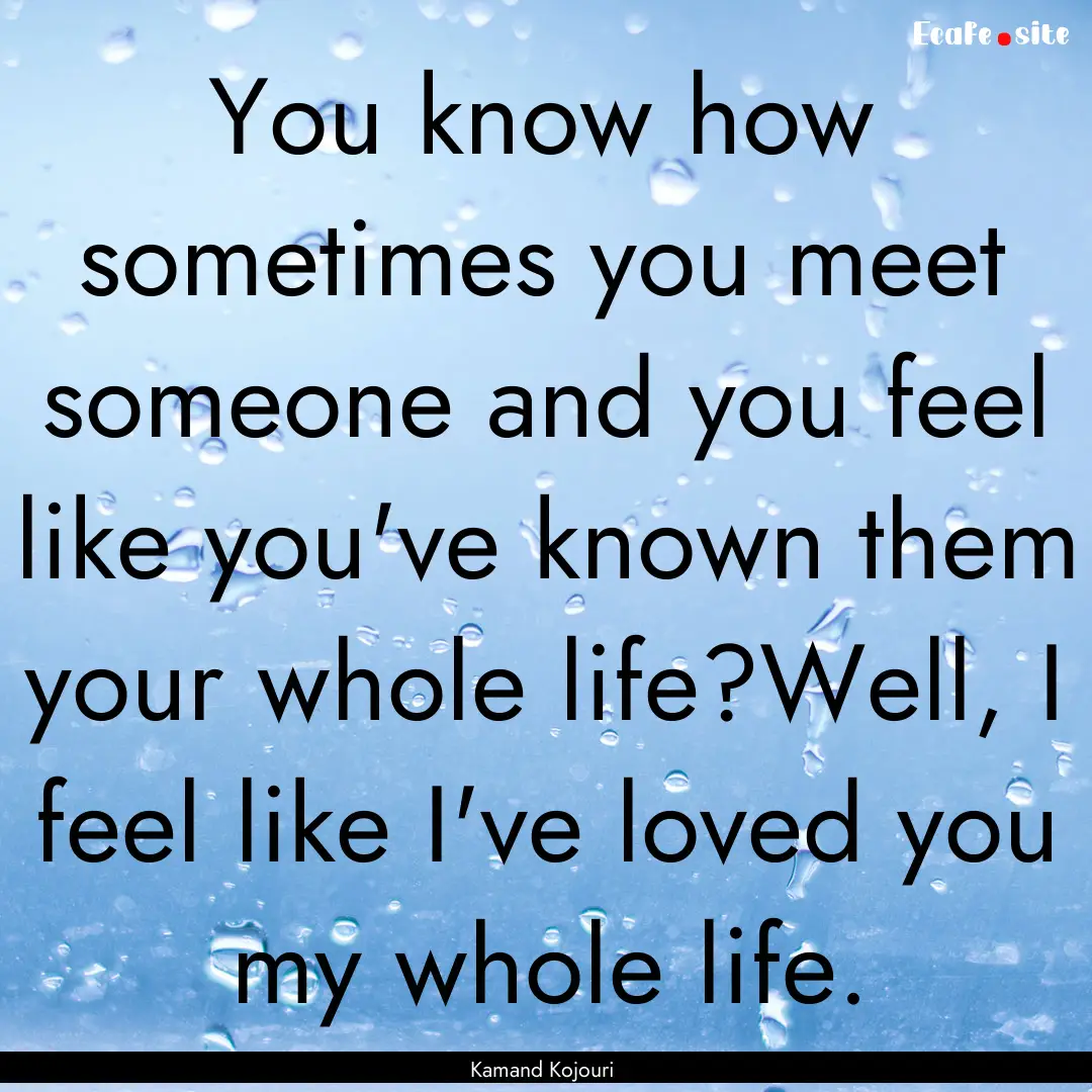 You know how sometimes you meet someone and.... : Quote by Kamand Kojouri