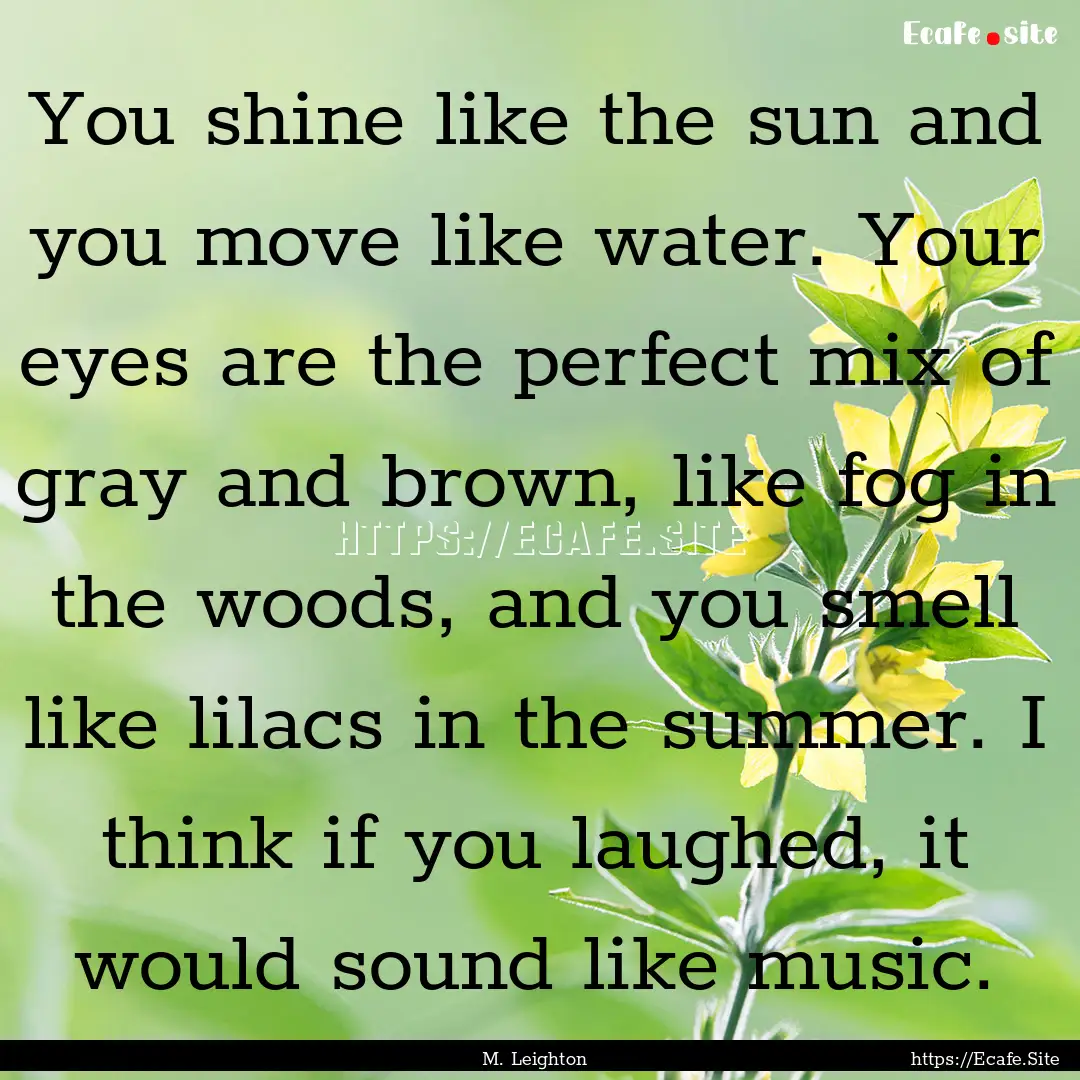 You shine like the sun and you move like.... : Quote by M. Leighton