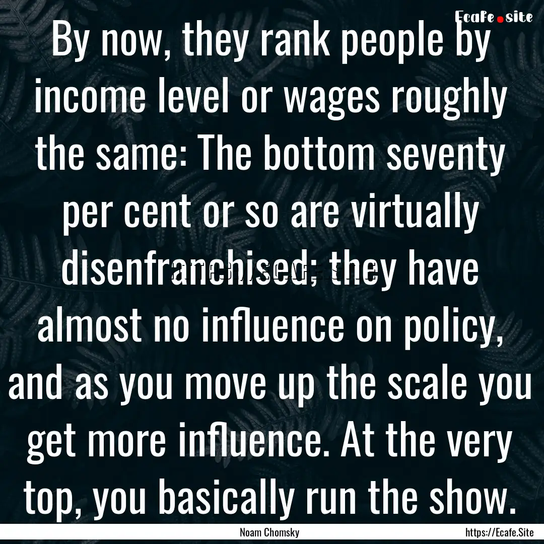 By now, they rank people by income level.... : Quote by Noam Chomsky