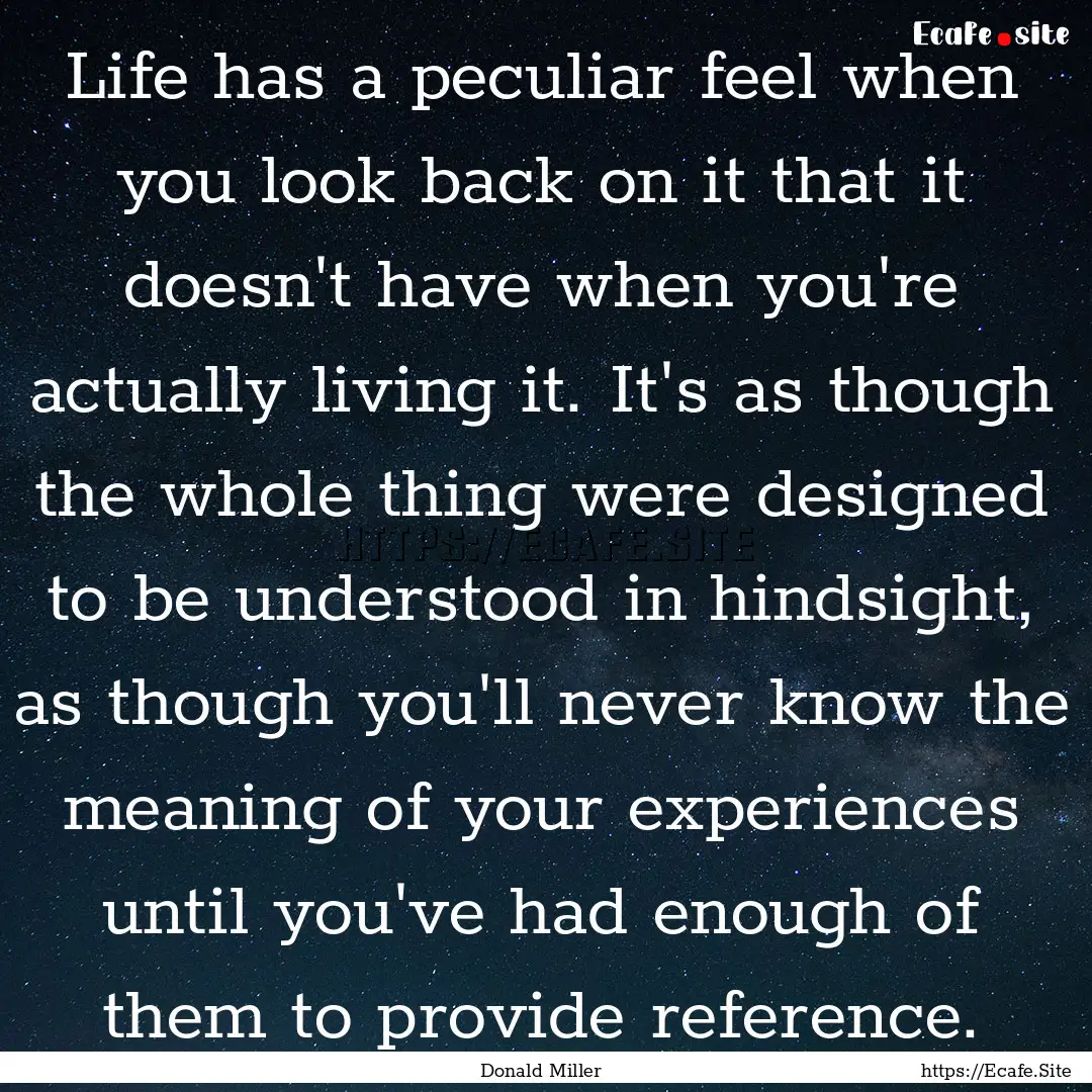 Life has a peculiar feel when you look back.... : Quote by Donald Miller