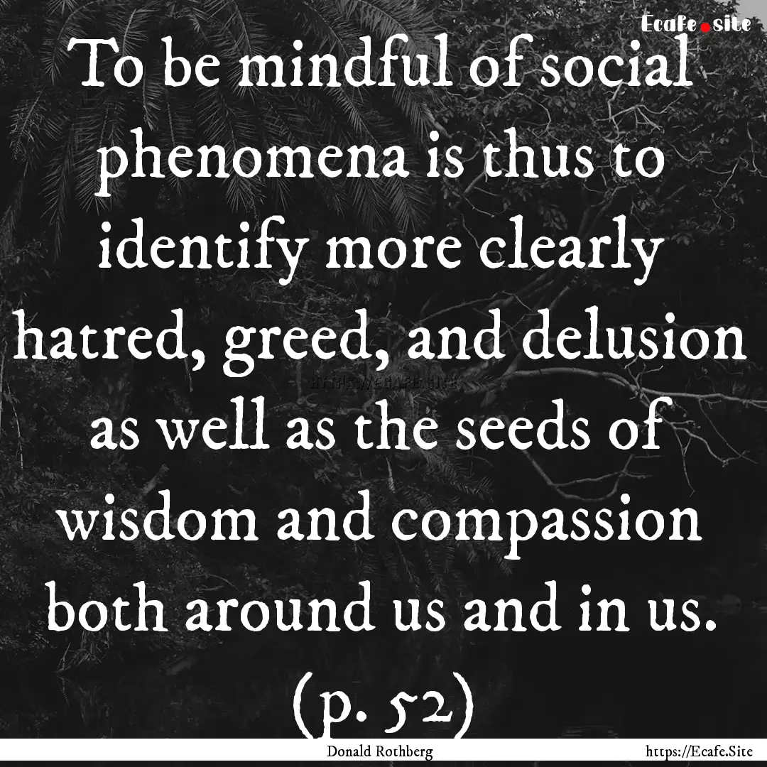 To be mindful of social phenomena is thus.... : Quote by Donald Rothberg