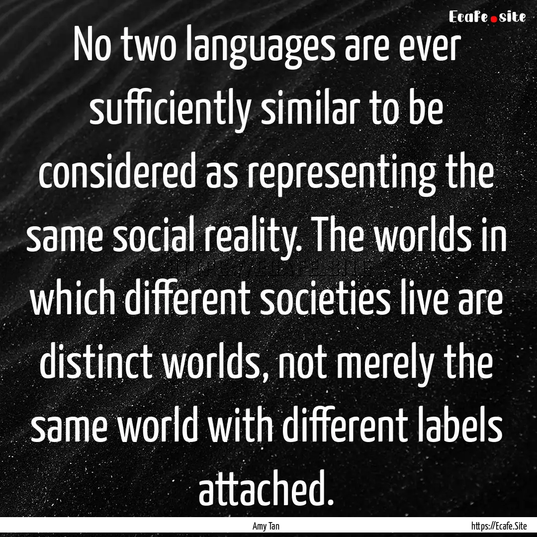 No two languages are ever sufficiently similar.... : Quote by Amy Tan