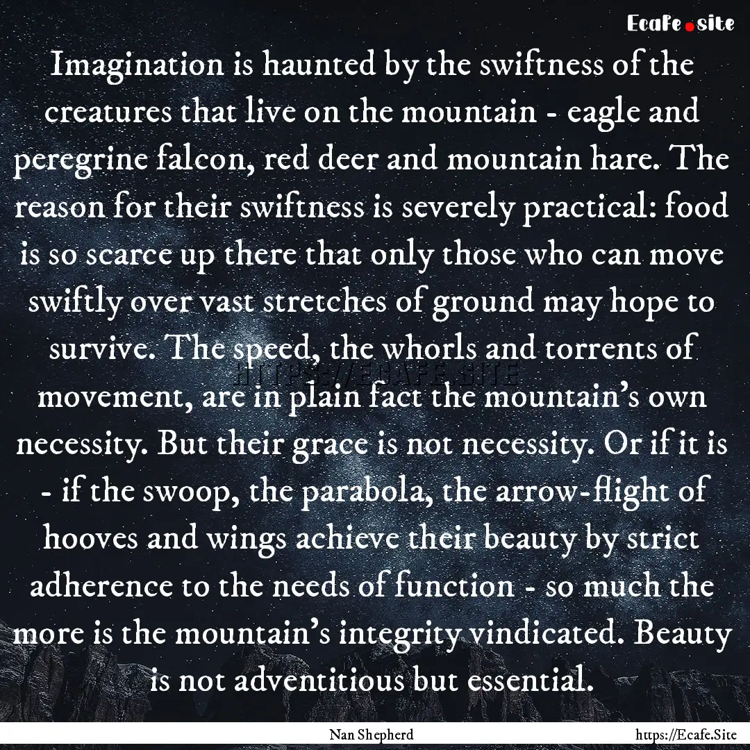 Imagination is haunted by the swiftness of.... : Quote by Nan Shepherd