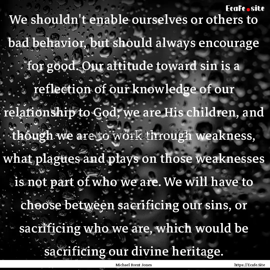 We shouldn't enable ourselves or others to.... : Quote by Michael Brent Jones