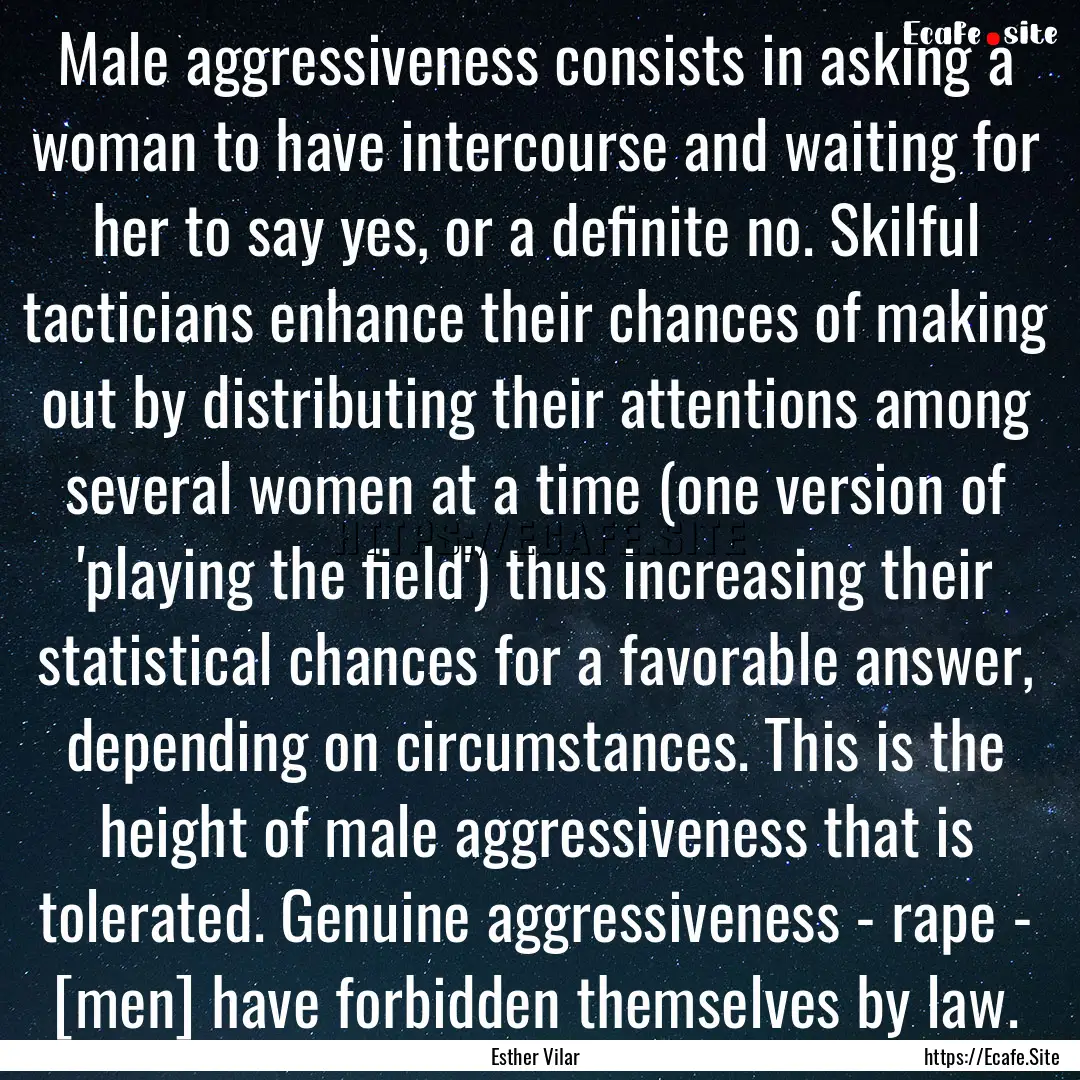 Male aggressiveness consists in asking a.... : Quote by Esther Vilar